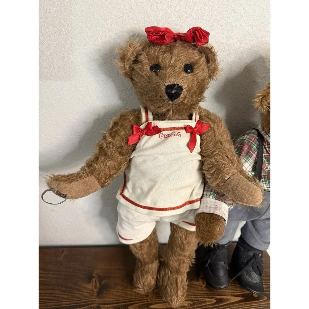 Vintage‎ Franklin Mint Coca Cola Jointed Collector Mohair Teddy Bears Set